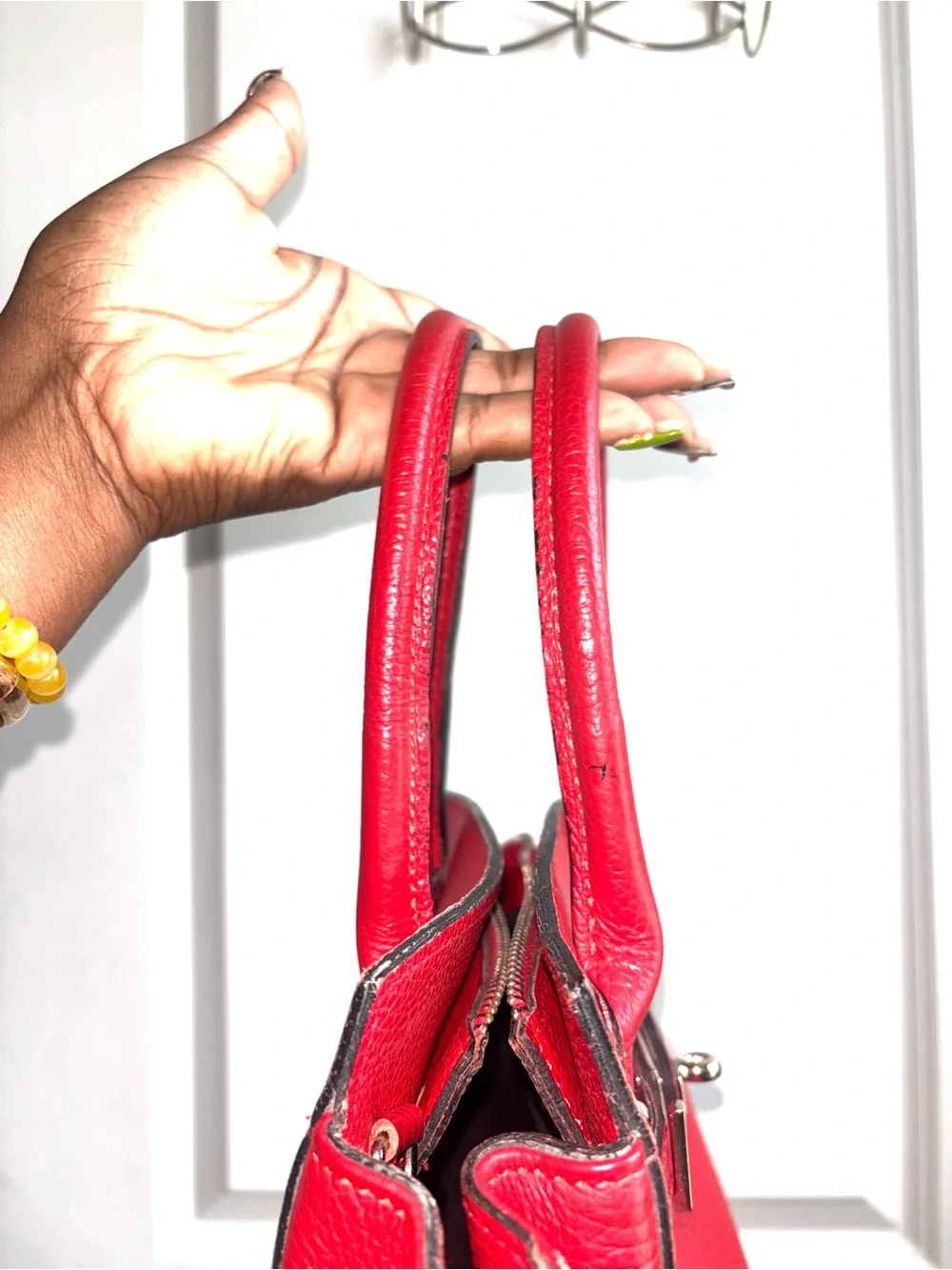 Sofia Cardoni Red Pebbled Leather Top-Handle Tote